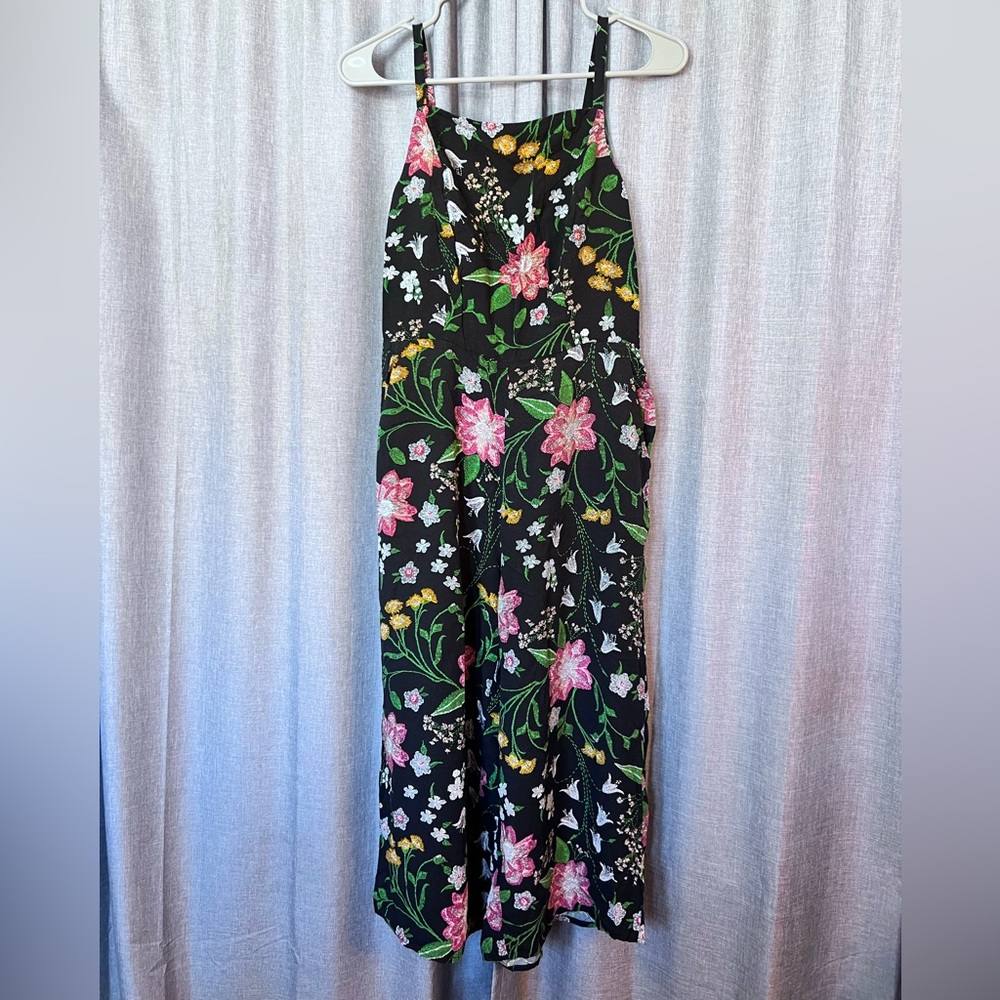 Old Navy Black Floral Halter Jumpsuit with Pink & Green Print